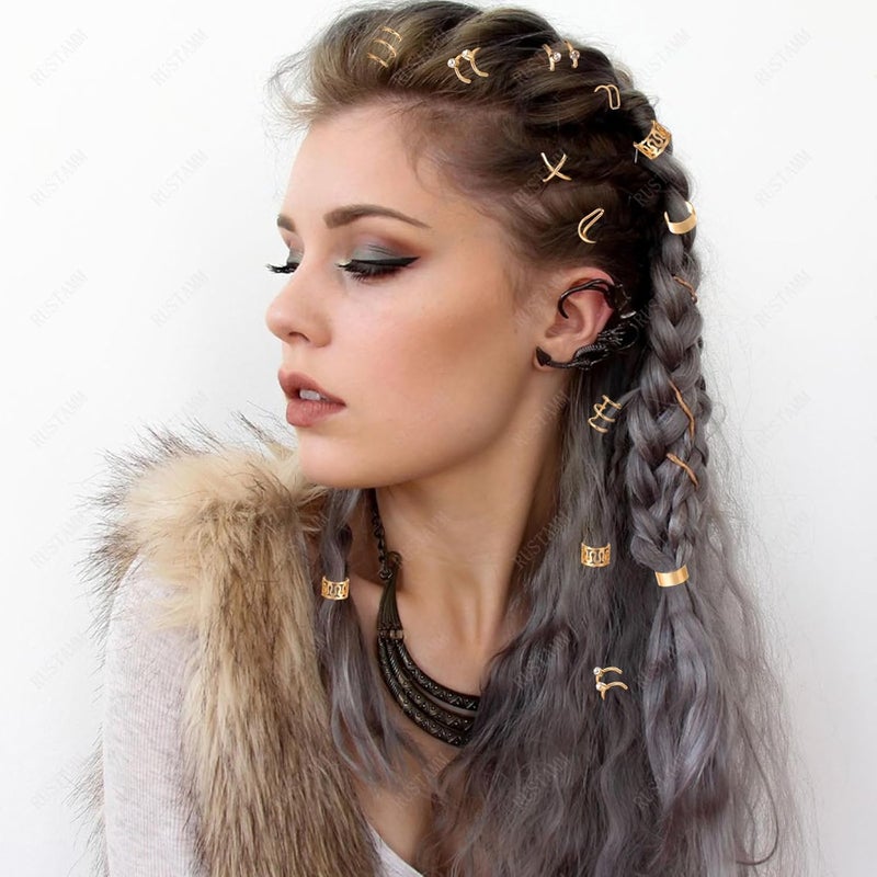 RUSTAMM 24 Pcs Gold Hair Braids Dreadlock Non-Piercing Ear Clip Beard Beads Cuffs Clip Hair Charms Party Decoration Hair Accessories - Image 3